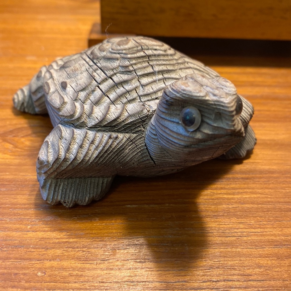 Hand Carved Wooden Turtle with Eyes